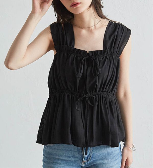 RANAN（ラナン）の「フロントリボンギャザーノースリブラウス（ブラウス）」｜詳細画像