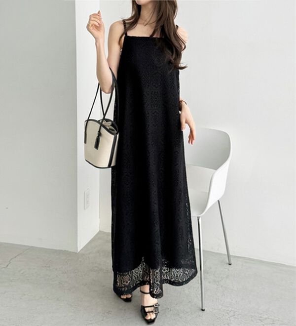 GeeRA（ジーラ）の「前後２ＷＡＹパネルレースキャミワンピース（その他ワンピース）」｜詳細画像