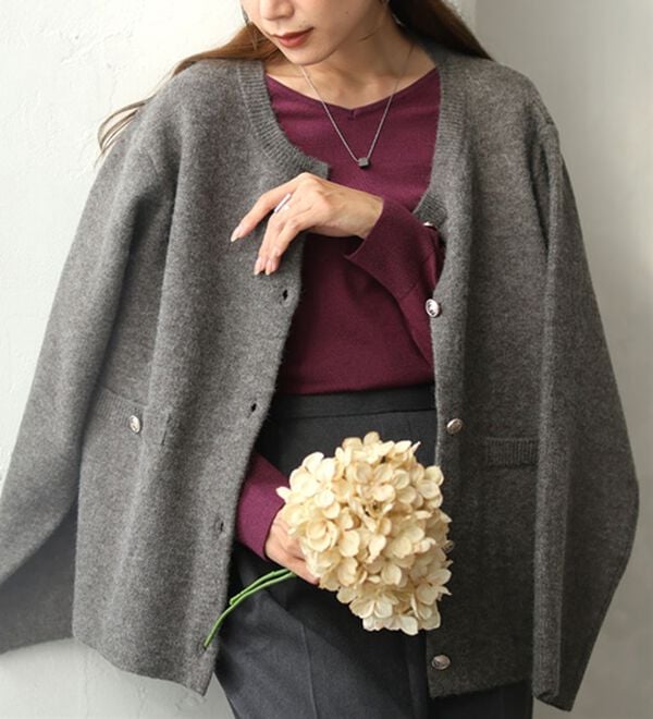 A HAPPY MARILYN（アハッピーマリリン）の「【Ｌ～８Ｌ】Ｒｉｎ フィット感軽減！Ｔシャツ感覚もっちりやわらかＶネックニット（ニット・セーター）」｜詳細画像