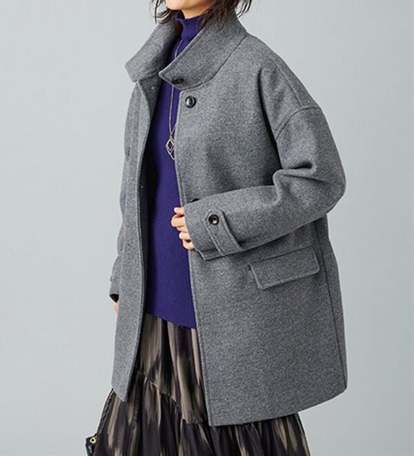 BELLUNA（ベルーナ）の「ウール調スタンド衿ミドル丈コクーンコート（ハーフコート）」｜詳細画像