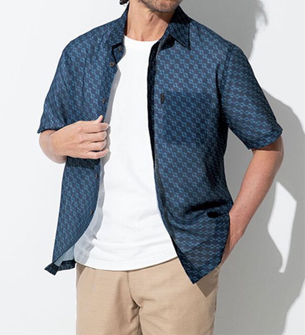 「＜パトリチオ　フランチェスカ＞和柄メッシュ涼感プリントシャツアウター（メンズシャツ）」｜詳細画像