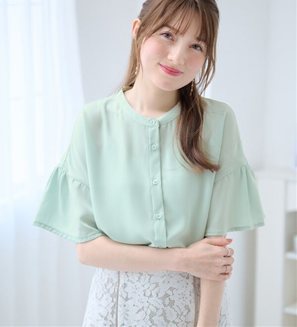 alotta（アロッタ）の「バンドカラーフレアー袖ブラウス（ブラウス）」｜ミント