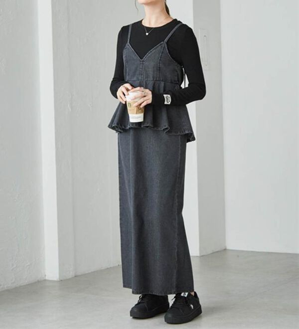 RANAN（ラナン）の「デニムペプラムキャミワンピース（ロングワンピース）」｜詳細画像