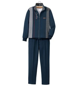 「＜カルビア＞お買得！毎日活躍デザインホームスーツ（メンズルームウェア）」｜ネイビー(フルジップ)