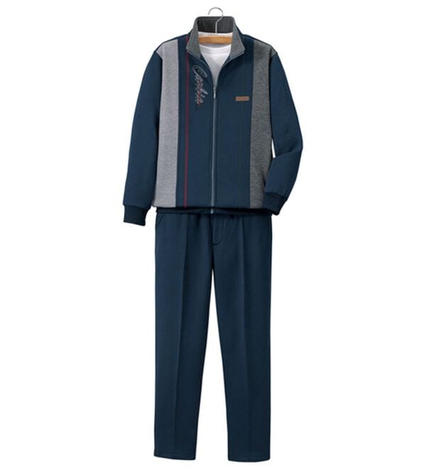「＜カルビア＞お買得！毎日活躍デザインホームスーツ（メンズルームウェア）」｜ネイビー(フルジップ)