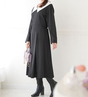 A HAPPY MARILYN（アハッピーマリリン）の「【Ｌ～６Ｌ】【ＭａｒｉｌｙｎＳｗｅｅｔ】体型別フェミニン ボリュームフレアワンピース（ロングワンピース）」｜ブラック