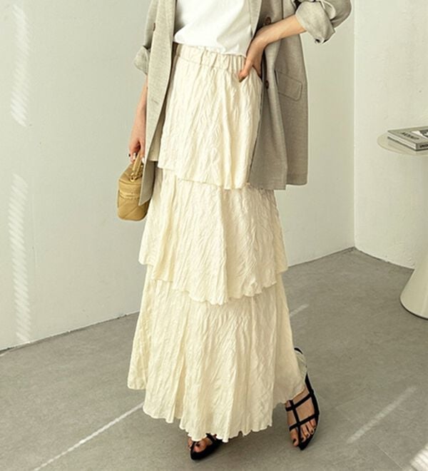 GeeRA（ジーラ）の「ワッシャー素材ティアードスカート（ロングスカート）」｜詳細画像
