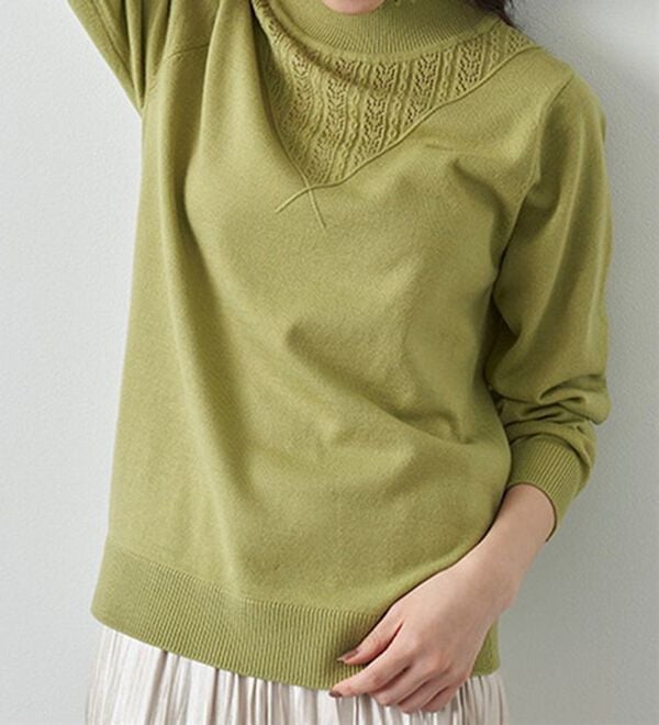 BELLUNA（ベルーナ）の「静電防止！洗えるウール入り透かし編みセーター（ニット・セーター）」｜詳細画像