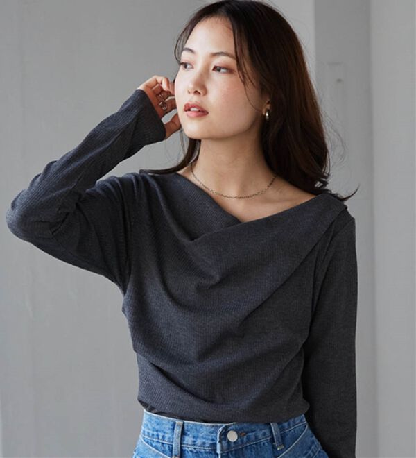 RANAN（ラナン）の「上品ドレープリブロングＴシャツ（カットソー）」｜詳細画像