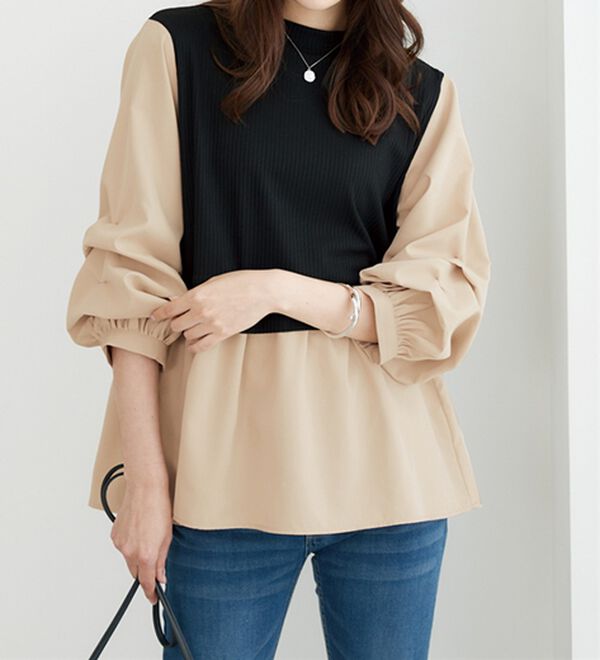 BELLUNA（ベルーナ）の「異素材切替袖タックデザインチュニック（チュニック）」｜詳細画像