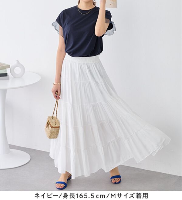 alotta（アロッタ）の「１枚でこなれ感！袖チュールデザイン綿混Ｔシャツ（Tシャツ）」｜詳細画像