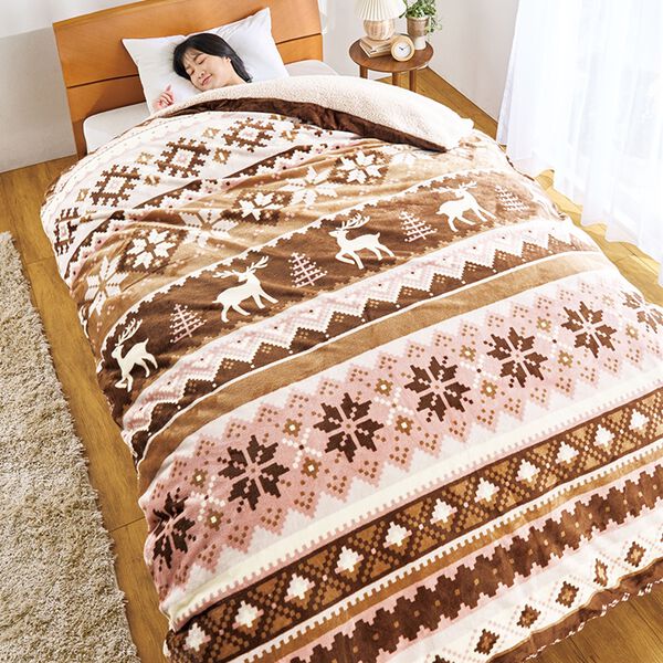 「毛布にもなるフランネル掛布団カバー＜２ＷＡＹ・あったか・裏面シープ調・アルミシート入＞（掛布団カバー）」｜詳細画像