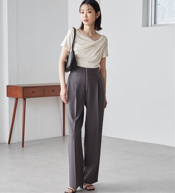 RANAN（ラナン）の「【ひんやり/UV対策】上品ドレープリブTシャツ（カットソー）」｜詳細画像