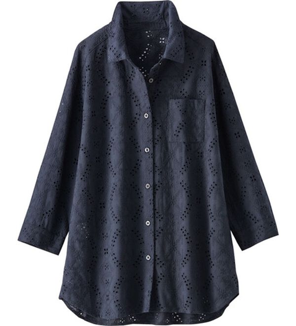 BELLUNA（ベルーナ）の「エンブロイダリーレースシャツチュニック（チュニック）」｜ネイビー