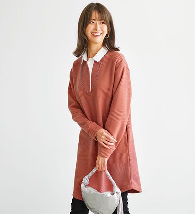 BELLUNA（ベルーナ）の「ボーダージャカード素材ラガーシャツワンピース（カットソーワンピース）」
