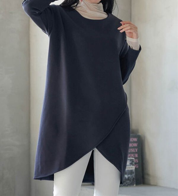 RANAN（ラナン）の「裏起毛！あったかアシメデザインチュニック（チュニック）」｜ネイビー