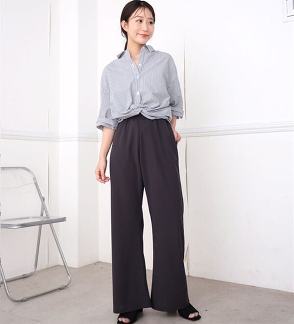 A HAPPY MARILYN（アハッピーマリリン）の「【Ｌ～８Ｌ】＜身長別に選べる２丈＞さらっと美脚ゆるカーブパンツ（ワイドパンツ・ガウチョ）」｜詳細画像