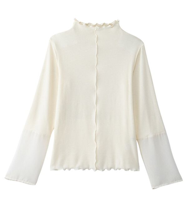 alotta（アロッタ）の「【前後２ＷＡＹ】袖口シフォン切替リブトップス（カットソー）」｜詳細画像