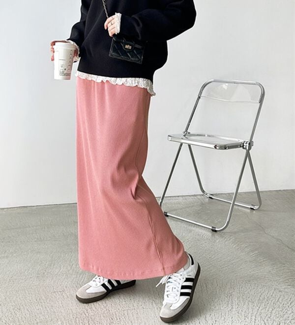 GeeRA（ジーラ）の「【着回し力◎】楽ちんすっきり見え！リブロングスカート（ロングスカート）」｜詳細画像