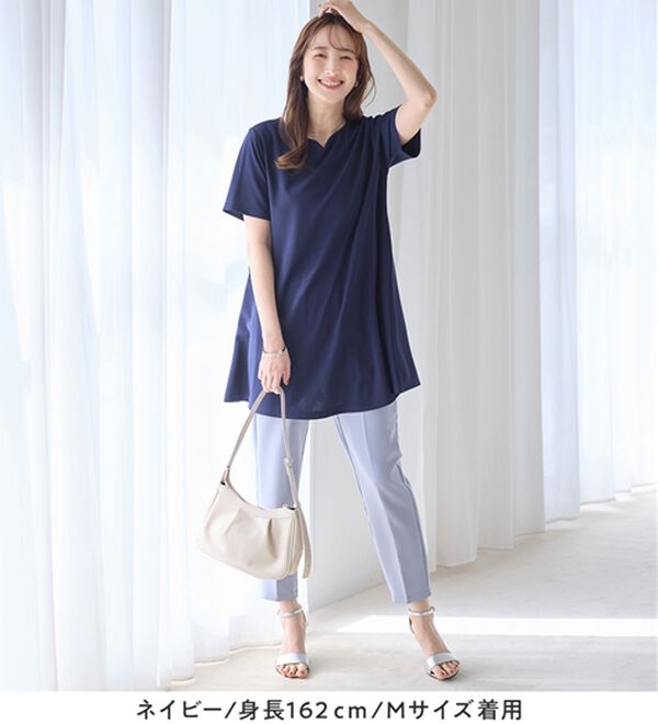 alotta（アロッタ）の「【接触冷感】さらっと快適！高見えフレアーロングチュニックＴシャツ（チュニック）」｜詳細画像