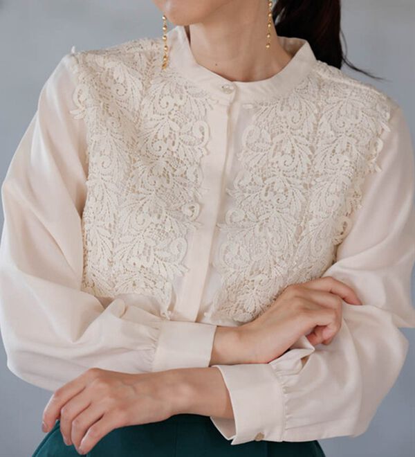 バンドカラー花柄レースブラウス - ベルーナ【公式】