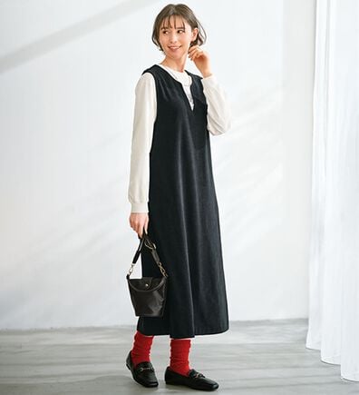 BELLUNA（ベルーナ）の「やわらかコーデュロイ素材ワンピアンサンブル（その他ワンピース）」