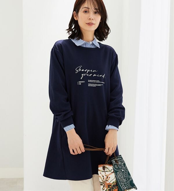 BELLUNA（ベルーナ）の「【快適Ｌａｂ．】裏起毛ジャカード素材ロゴワンピース（カットソーワンピース）」｜詳細画像