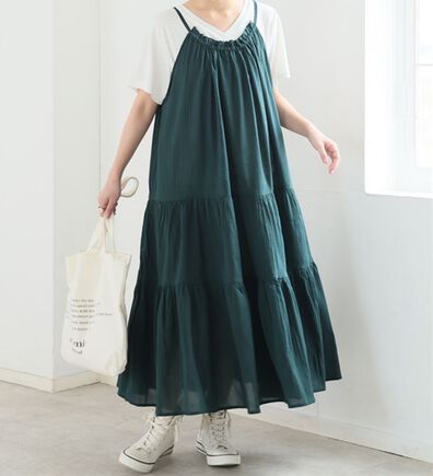 A HAPPY MARILYN（アハッピーマリリン）の「【Ｌ～６Ｌ】【風通るプレミアム】ティアード切替キャミワンピース（ロングワンピース）」