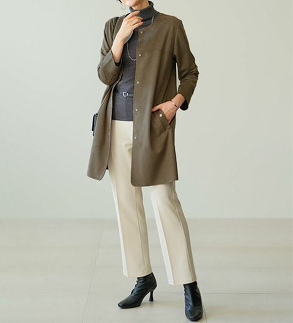 BELLUNA（ベルーナ）の「スエード調ノーカラーロング丈ジャケット（ノーカラージャケット）」｜詳細画像