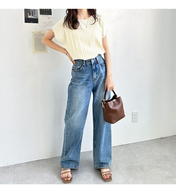 GeeRA（ジーラ）の「プリーツ編フレンチスリーブリブトップス（ニット・セーター）」｜詳細画像