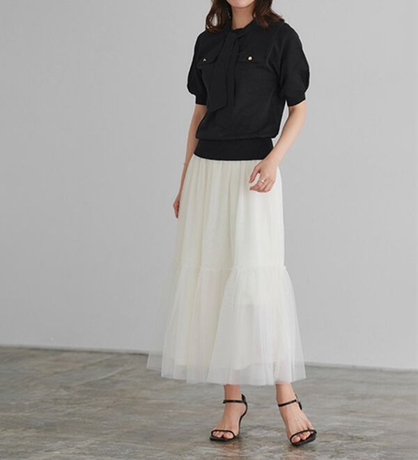 Pierrot（ピエロ）の「リネンタッチボウタイポケットニット（ニット・セーター）」｜詳細画像