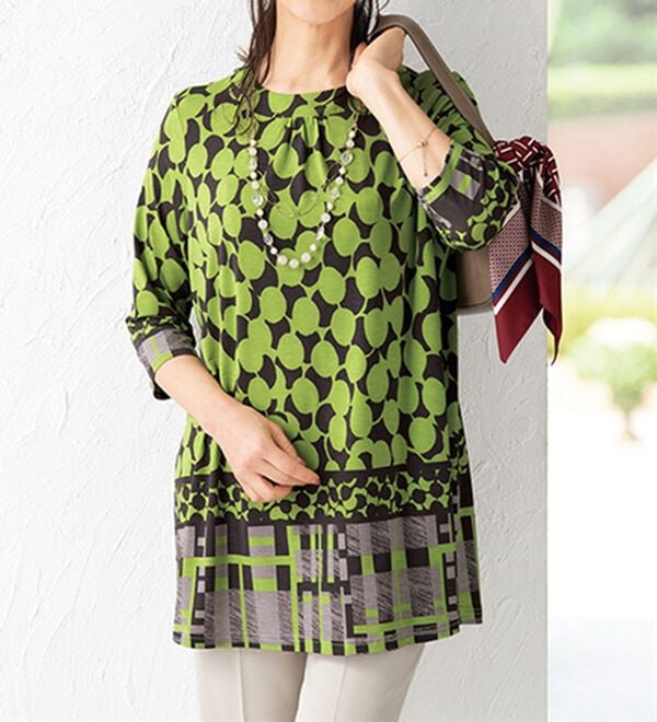 ルフラン（ルフラン）の「パネルプリントチュニック＜タティルア＞（チュニック）」｜グリーン系
