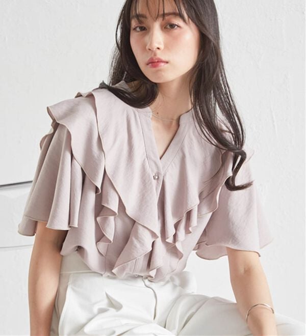 RANAN（ラナン）の「ラッフルフリルブラウス（ブラウス）」｜ベージュ