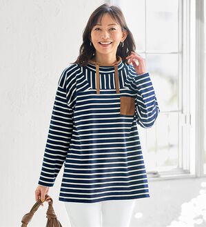 BELLUNA（ベルーナ）の「なめらかタッチ素材ボーダープルオーバー（カットソー）」｜ネイビー系