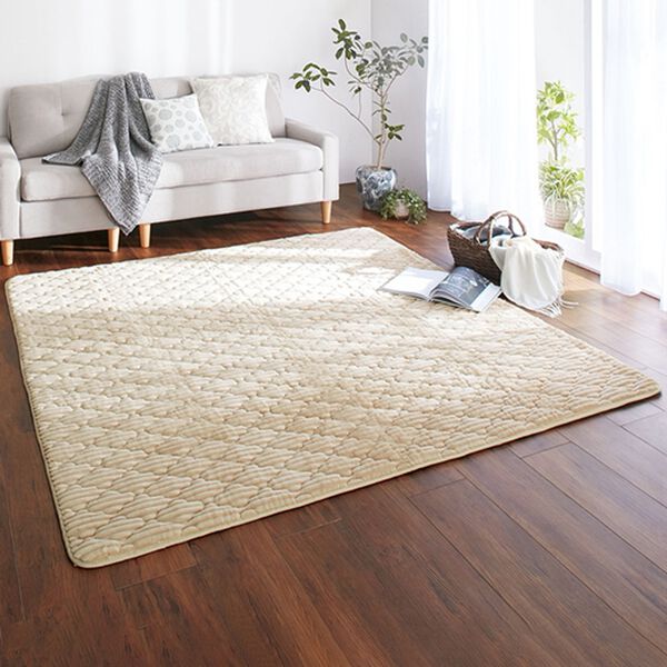 「ふかふかコーデュロイ洗えるあったかラグ＜ホットカーペット・床暖対応＞（カーペット）」｜ベージュ