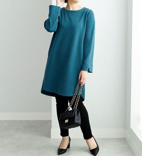 BELLUNA（ベルーナ）の「肩ボタンボーダージャカードワンピース（その他ワンピース）」｜詳細画像