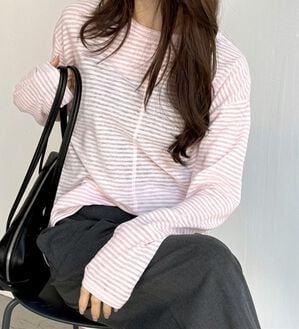 GeeRA（ジーラ）の「着回し自在！スラブシアートップス（カットソー）」｜ピンク系ボーダー