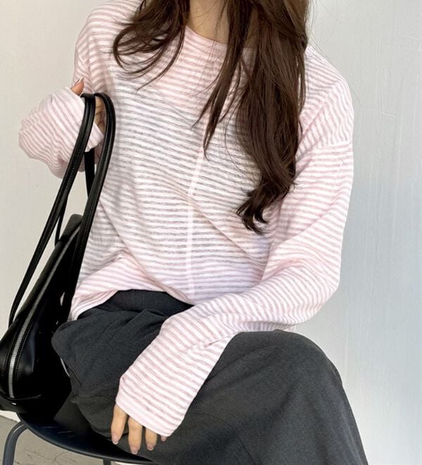 GeeRA（ジーラ）の「着回し自在！スラブシアートップス（カットソー）」｜ピンク系ボーダー