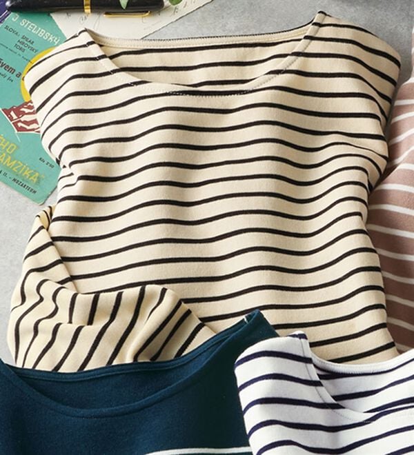 BELLUNA（ベルーナ）の「 ＜＆ｃｏｃｏｃｈｉ＞ハピネスコットン１００％ボーダープルオーバー（カットソー）」｜ベージュ&times;黒