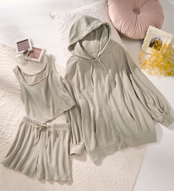 YU'NOW（ユナウ）の「ワッフルルームウェア３点セット（パジャマ・ルームウェア）」｜詳細画像