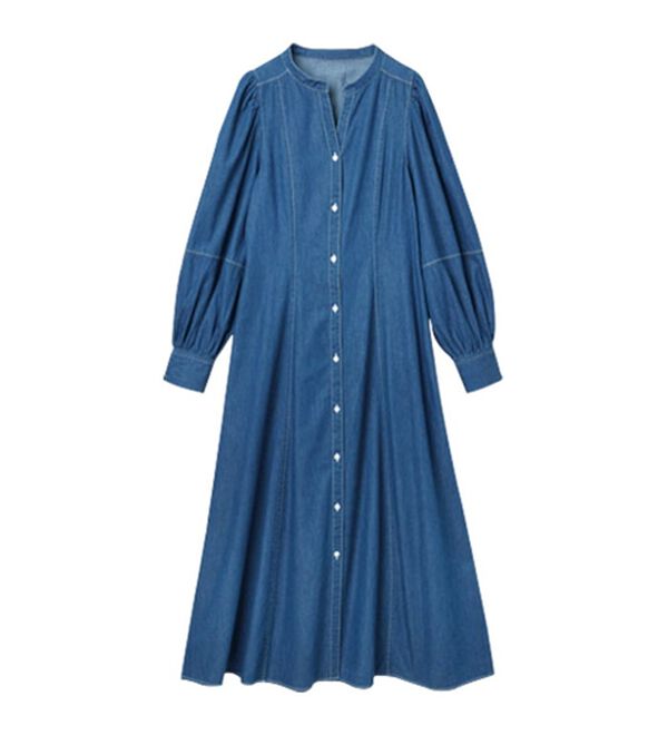 極美品　イエナ　デニムライク　スキッパーボリュームシャツワンピース　大きい qlyq435-01.jpg