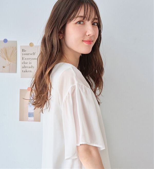 alotta（アロッタ）の「【接触冷感】インナー付フレアー袖タックブラウス（ブラウス）」｜詳細画像