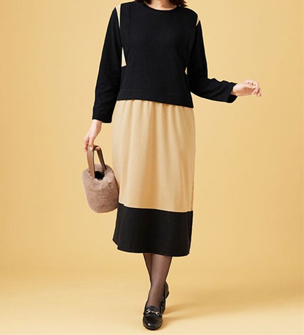 BELLUNA（ベルーナ）の「異素材切替デザインバイカラーワンピース（その他ワンピース）」｜詳細画像