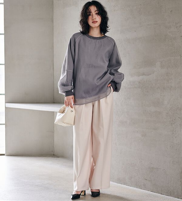 RANAN（ラナン）の「裏起毛シアー素材レイヤードスウェット（カットソー）」｜詳細画像