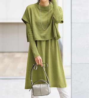 BELLUNA（ベルーナ）の「リブ使いベストデザインニットアンサンブル（チュニック）」｜イエローグリーン