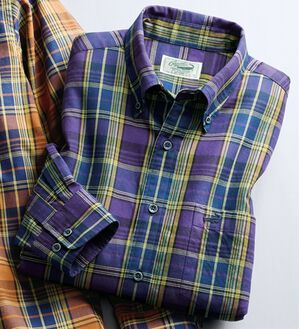 「＜クロコダイル＞長袖チェックシャツ（メンズシャツ）」｜パープル系