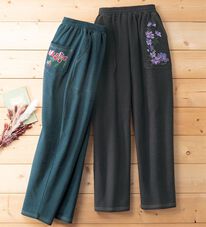 「【２色組】刺しゅうが可愛いワイドデニムパンツ（ワイドパンツ・ガウチョ）」