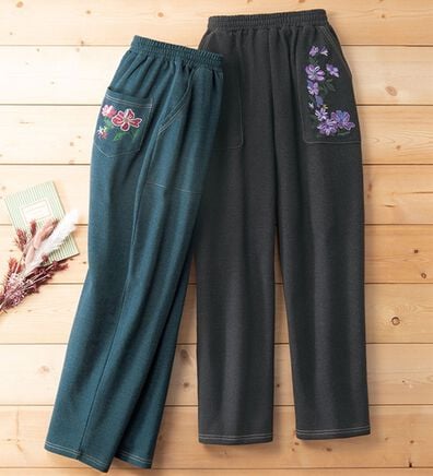 「【２色組】刺しゅうが可愛いワイドデニムパンツ（ワイドパンツ・ガウチョ）」