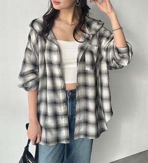 GeeRA（ジーラ）の「羽織にも◎フード付きオーバーサイズシャツ（シャツ）」｜詳細画像