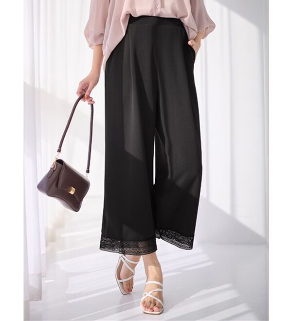 alotta（アロッタ）の「【４つの機能付】ひんやり裾レース楽ちんストレートパンツ（ワイドパンツ・ガウチョ）」｜詳細画像